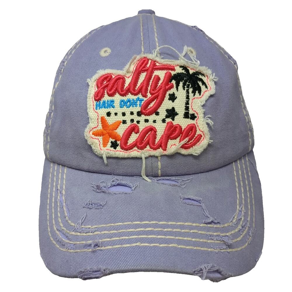 4350 District Baseball Cap Purple One Size Distressed Salty Hair Don't Care Hat